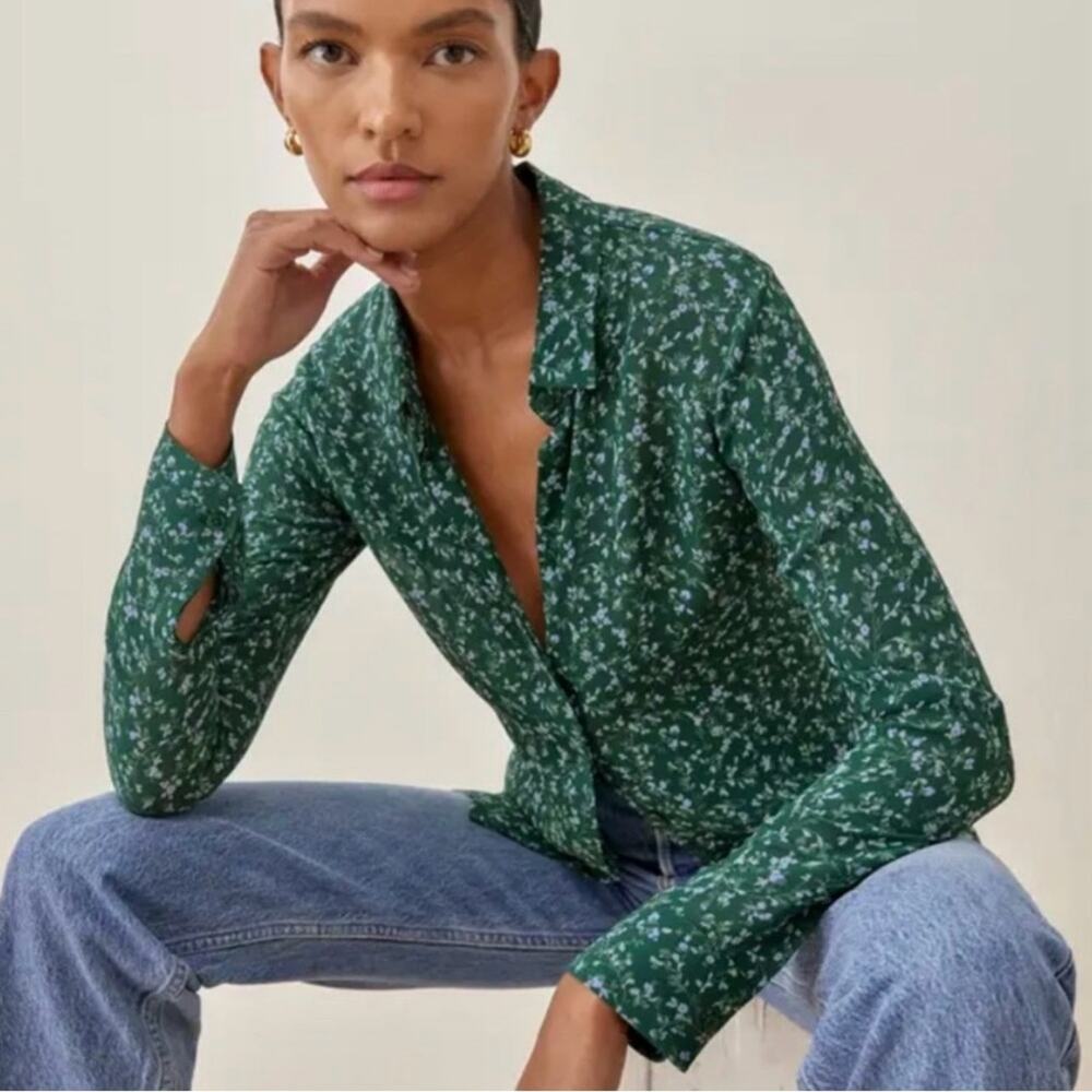 reformation - violet floral shirt buttondown blouse collar lightweight printed